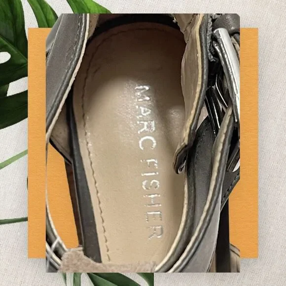 Marc Fisher Gabie Heels Grey Taupe Suede Cutout Block Heel Open Toe Cage Size 8M - Picture 12 of 13